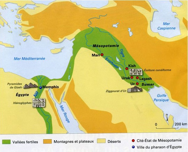 Carte de la mesopotamie et de l egypte au iiie millenaire avant jc extrait du manuel nathan 6e 1