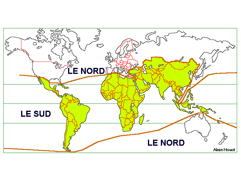 Carte du monde nord sud