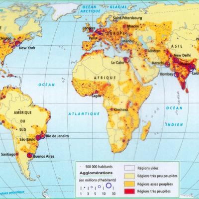 Carte repartition densite population mondiale agglomeration 1
